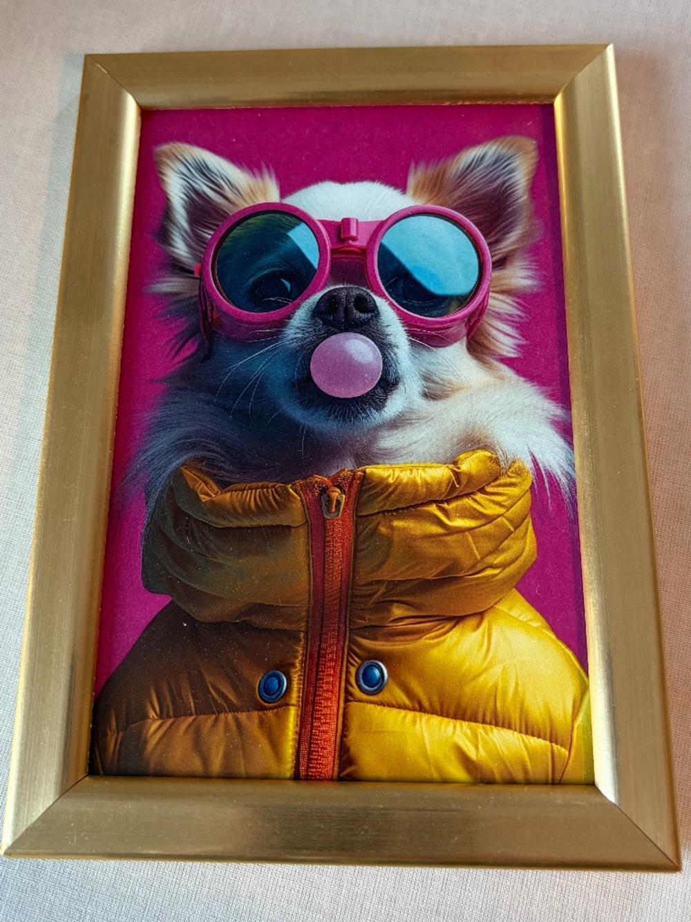 Small Dog with Bubble Gum 4.5" x 6.5" Framed Art Print